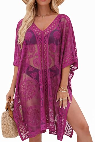 Image of Sexy Elegant Lace Beach Cover Up for Women, Bathing Suit Cover Up, V-Neck Swimsuit Coverup for Poolside, Seaside and Party