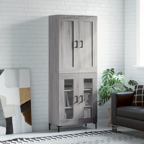 KTHLBRH Aparador Alto Madera contrachapada Gris Sonoma 69,5x34x180 cm, Bufetero, Gabinete, Alacena, Vitrina, Armario Organizador, Mueble de Almacenamiento para Salón o Comedor