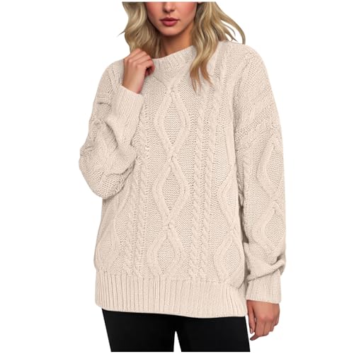 Sweaters for Women Fall Winter Oversized Long Sleeve Mock Neck Lightweight Chunky Cable Knit Pullover Sweater Jumper Top