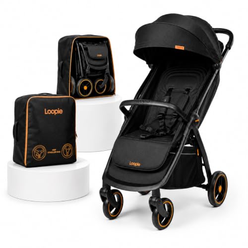 Image of Loopie Hop Stroller with Travel Bag for 0-5 Years, Lightweight Fold, Black | Easy check in airport and flights, 1 hand fold, Sturdy Aluminium Frame, 3 recline /sleep modes, 25% higher ground clearance