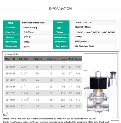 Électrovanne 24V acier inoxydable normalement ouverte DN40 1-1/2 pouce - 5