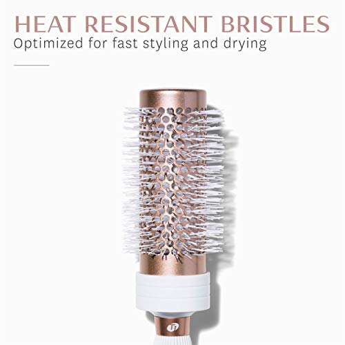 T3 Volume Round Hair Brush Ceramiccoated Barrel Vented Round Brush For Blow Drying Heat Resistant Bristles, White/Rose Gold #TOP1