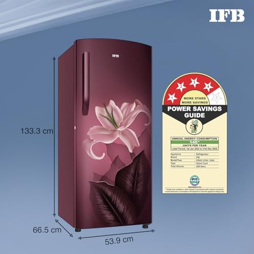 Image of IFB 206L 4 Star Direct-Cool Single Door Refrigerator with Advanced Inverter Compressor (IFBDC-2324DRBE Midnight Bloom Red) Extraordinary Space with Humidity Controller