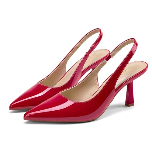 Image of Elisabet Tang Women's Kitten Heel Slingback Low Pumps 3 Inches Stiletto Pointed Closed Toe Elegant Dressy Bridal Wedding Party Shoes