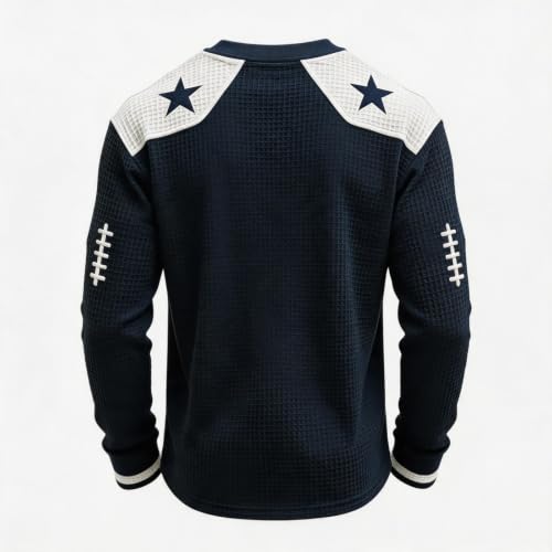 Mens Rugby Shirt Long Sleeve Waffle Knit Casual Game Day Pullover - image 3
