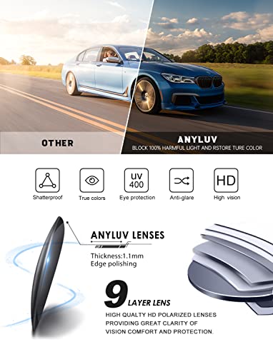 Image of ANYLUV Mens Sunglasses Polarized Upgraded Carbon Fiber Temple Sun Glasses Fashion Driving with UV Protection