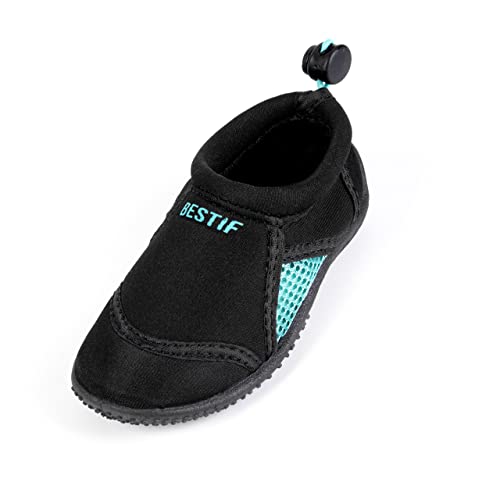 BESTIF Badeschuhe Kinder Aquaschuhe rutschfeste Wasserschuhe Schwimmschuhe Neporen (Schwarz-Türkis, eu_Footwear_Size_System, Little_Kid, Numeric, medium, Numeric_33)