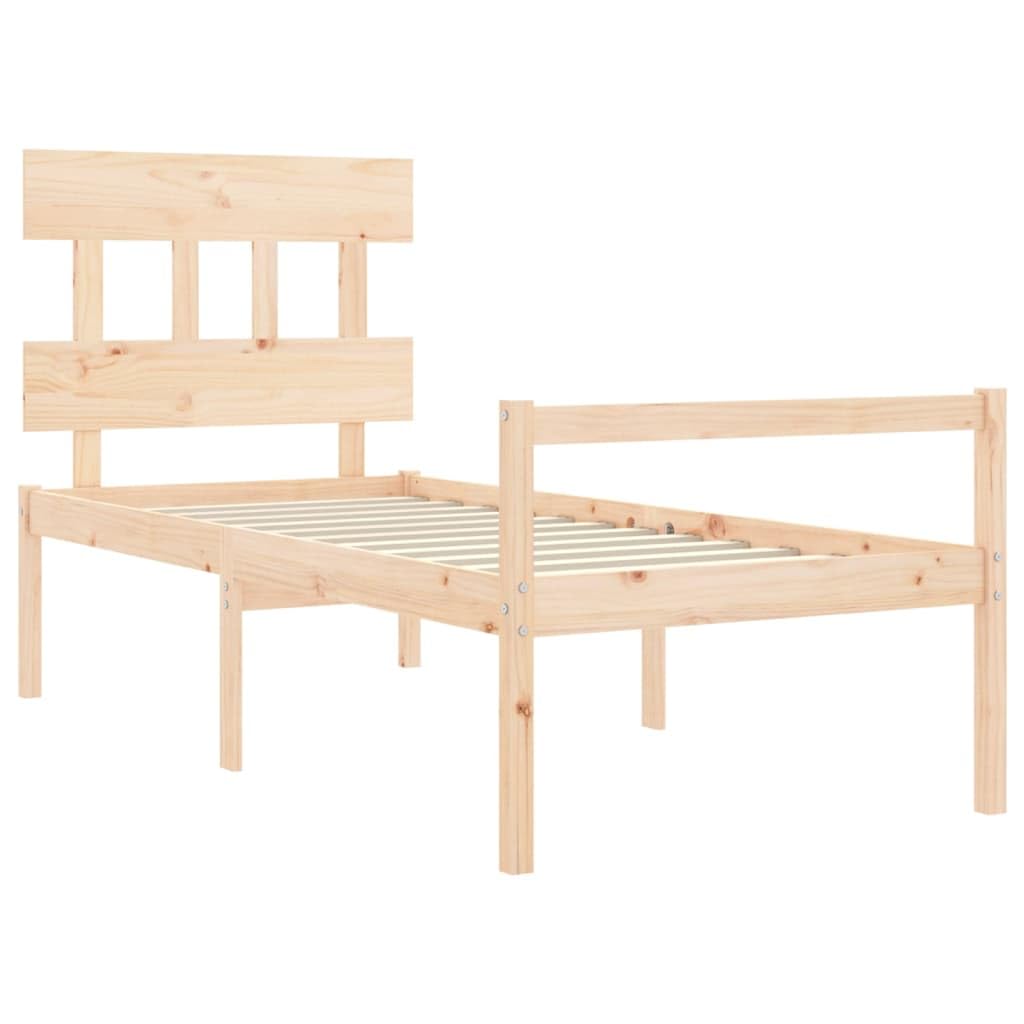 Seniorenbett 90x200 cm aus Kiefernholz Massiv - Einzelbett mit Kopfteil und Fussteil - Seniorengerechtes Massivholzbett 45 cm Sitzhoehe mit Stauraum Fuer Senioren und Erwachsene