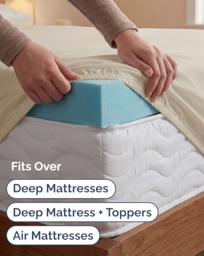 Image of Extra Deep Twin XL Sheet Set - 4 Piece Breathable & Cooling Sheets - Wheat | Hotel Luxury Bed Sheets Set, Easy & Secure Fit, Ultra-Soft, Wrinkle & Fade Free, Comfy Sheets Set with Extra Deep Pockets