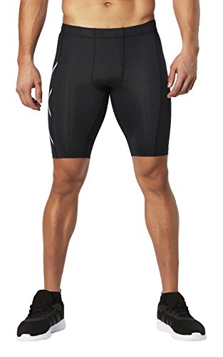 2XU Men's HYOPTIK Compression Shorts, Black/Silver Reflective, Small