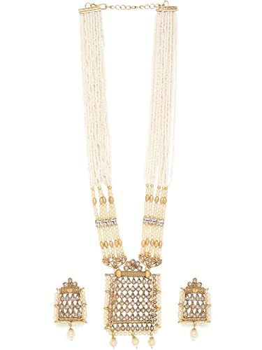 Image of Rubans Pearl Long Necklace Set Gold Plated Traditional Stylish Jewellery Gift for Women & Girls