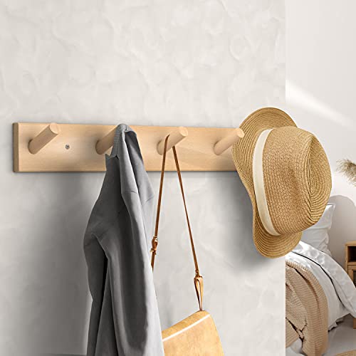 Hangerspace Wooden Wall Mounted Coat Rack, Natural Wood Duty Coat Hooks With 5 Pegs Wall Hooks, Wooden Coat Hanger Hat Rack For Hanging Coats Towels Purse Robes #TOP3