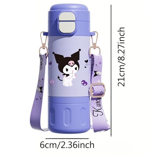 Image of Kids Premium Water Bottle with Straw & Spout | Stainless Steel Water Bottle & Leak-Proof Flip Lid | Portable & Durable Design for School & Travel (480ml) (Purple)