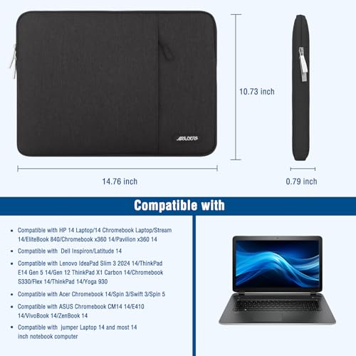 Image of MOSISO Laptop Case 14 inch, 14 inch Laptop Sleeve Compatible with HP Lenovo Dell ASUS Acer, HP Stream, Dell Latitude, Lenovo IdeaPad, Polyester Vertical Computer Sleeve Bag with Pocket, Black