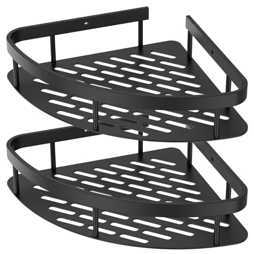 TKSDWBLTY 2Pcs Corner Shower Caddy Adhesive Organizer Shelf Rustproof Aluminum Storage Rack No Drilling Wall Mounted Corner Caddy Organizer for Bathroom