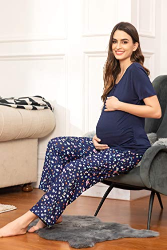 Ekouaer Plus Size Nursing Pajamas Sleepwear Delivery/Labor/Maternity/Pregnancy Short Sleeve Henley T Shirt & Cute Print Pajamas Pant Sets Navy Xxl #TOP3