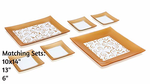 Gac Large 13 Inch Tempered Glass Tray Square Glass Platter Break And Chip Resistant – Oven/Microwave Safe – Dishwasher Safe – Decorative Paisley Pattern Plate, Glass Serving Tray #TOP5