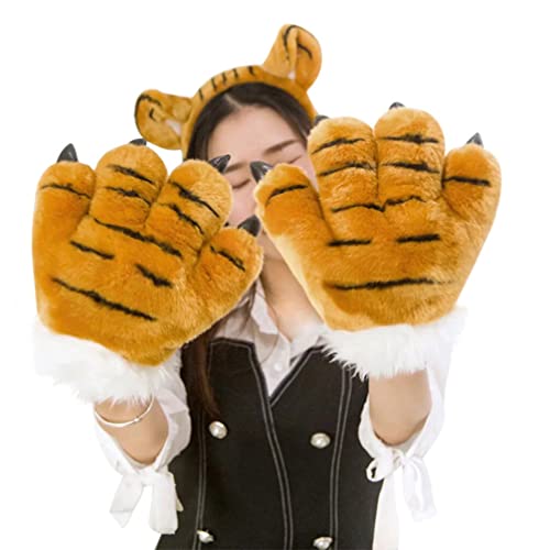HOMSFOU 1pc Furry Paw Gloves Tiger Paw Glove Furry Paws Feet Winter Mittens Plush Paw Mittens Animal Paw Gloves Cosplay Animals Creative Animal Palm Gloves Tiger Claw Keep Warm Child