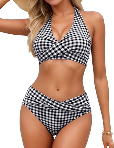 Image of Sopliagon Women's Bikini Sets Twist Front Two Piece Swimsuit Halter Bathing Suit