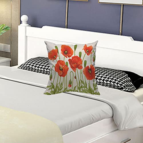 Yibeas Red Poppy Throw Pillow Covers 18 X 18 Inch Spring Flowers Linen Pillow Cushion Cases Square Pillowcases For Sofa Couch Bedroom Living Room Car #TOP4