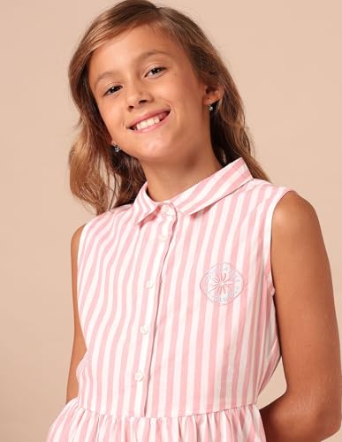Image of U.S. Polo ASSN. Kids Dress for Girls - 100% Cotton, Sleeveless, Striped Pattern, Casual Girls Dress