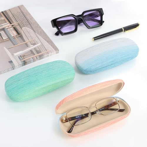 Image of 3 Pack Glass Cases Hard Shell, Portable Hard Eyeglasses Case Linen Fabrics Eyeglass Organizations for Women Girls