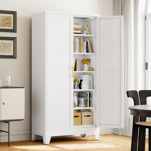 Image of winiowa Metal Pantry Storage Cabinet with 2 Doors and 5 Adjustable Shelves