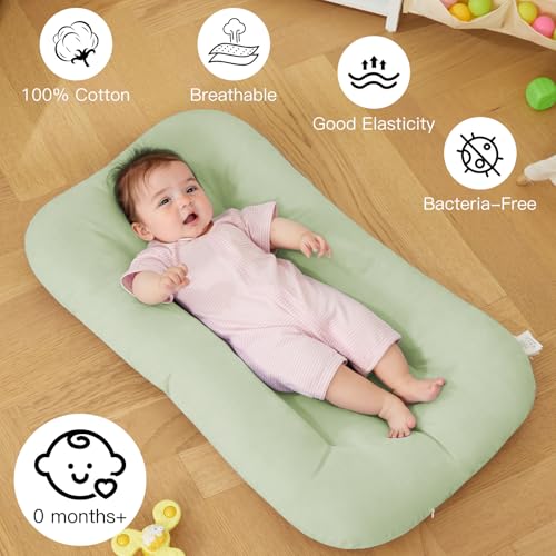 Image of Baby Lounger for Newborn, Bionic Design Baby Lounger, Soft Organic Cotton Breathable Lounger for Infants 0-24 Months (Green)