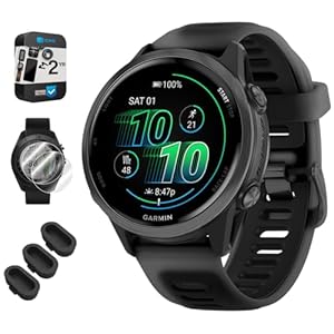 Garmin 010-02970-00 Forerunner 570-42mm GPS Smartwatch Aluminum and Black Band Bundle with Deco Essentials Silicone Dust Cover 3 Pack, Screen Protector 2-Pack and 2 YR CPS Enhanced Protection Pack