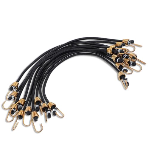60 Pcs Heavy Duty Mini Bungee Cords with Hooks, 10 Inch Black Rubber Elastic Straps for Camping Luggage Bikes Tents Tarps RVs Cargo Motorcycle