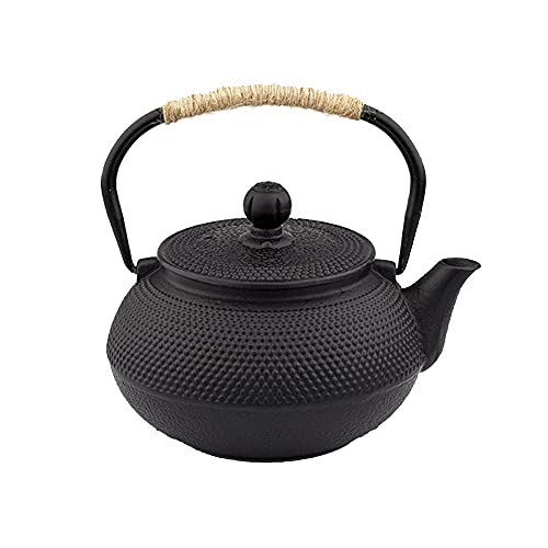 Tetera con infusor Negro, Tetera de hierro fundido hecha a mano con infusor de for estufa Revestimiento seguro con tetera interior esmaltada (Color : Iron Cover600ML)