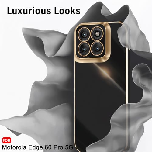Image of TheGiftKart Luxurious Golden-Plated Back Cover Case for Motorola Moto Edge 60 Pro 5G | Raised Lips for Camera & Screen Protection | Shockproof Design | Stylish Cover for Moto Edge 60 Pro (TPU, Black)