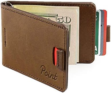 Point Genuine Leather Slim Wallet For Men With Money Clip – Minimalist Billfold For Front Or Back Pocket With Gift Box - Brown