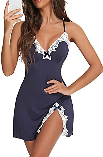 Aranmei Dameslingerieset, V-hals, modal, babydoll, nachthemd met kanten Aranmei Dameslingerieset, V-hals, modal, babydoll, nachthemd met kanten