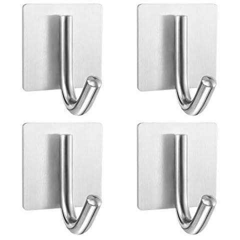 Fulgente Self Adhesive Hooks, Stainless Steel Adhesive Door Hooks, Coat Hooks, Anti-Rust Waterproof Sticky Hooks for Kitchen Bathroom Office Toilet, Heavy Duty Hooks No Drill Glue Needed -4 Pack Cover