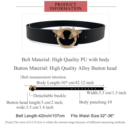 Women's Casual Waist Belt Butterfly Bee Insect Buckle Belts Width 1.3inch Fashion Waist Belts for Jeans Dress (Insect Buckle, Black)2