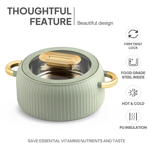 Image of CELLO Castella Deluxe Insulated Steel Casserole Case Set of 3 Pcs, Green (1000ml, 1500ml, 2500ml) | Airtight See Through Lid, Hot Pot Box Keeps Food Hot & Warm, Casserole Set for Roti Chapati Rice