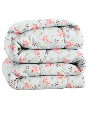 Image of HOMEKART 220 GSM Premium Reversible Microfiber AC Comforter for Double Bed | Soft, Lightweight & Breathable All-Season 3-Layer Quilted Blanket (220 x 240 cm, Floral Aqua & Pink)