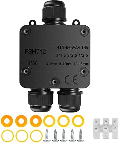 IP68 Waterproof Junction Box, 3-Way Y-Type PA9 Outdoor Electrical Junction Box, Electrical Enclosure, Gland External Cable Connector Wire Connector for Ø 4mm -15mm Diameter Cable - Black
