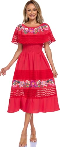 Image of YZXDORWJ Women Embroidered Mexican Peasant Casual Sexy Lace Off-Shoulder Long Dress