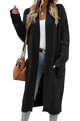 Image of Onedreamer Womens Long Cardigan Sweaters Open Front Cable Knit with Pockets