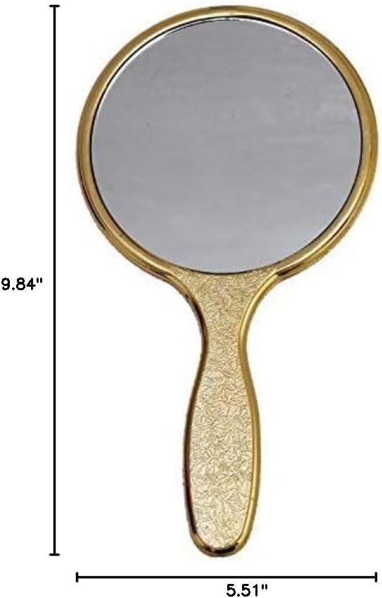 Golden Handheld Salon Barbers Hairdressers Extra Big Mirror with Grip Handle