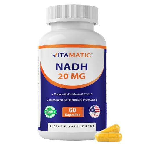 Vitamatic NADH 20mg with D-Ribose & CoQ10 &ndash; 60 Capsules, B-Nicotinamide Adenine Dinucleotide,...