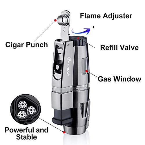 Torch Lighters Butane Refillable Cigar Lighter 3 Jet Flame Strong Flame Windproof with Punch（No Fuel Include) - Thumbnail 6