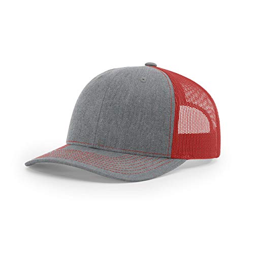 Richardson Unisex 112 Trucker Adjustable Snapback Baseball Cap, Split Heather Grey/Red, One Size Fits Most