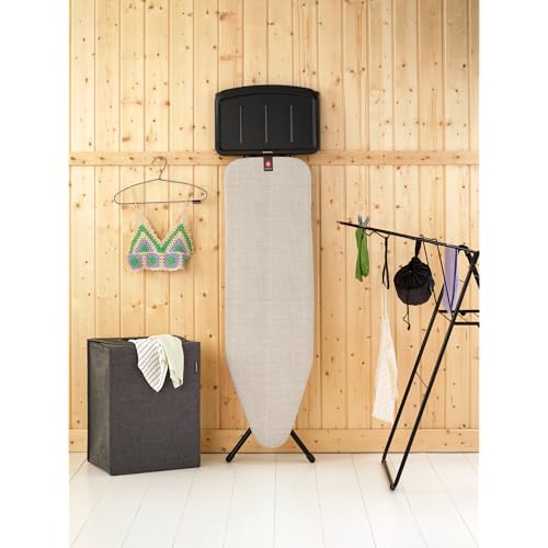 Image of Brabantia Comfort Ironing Board with Solid Steam Generator Rest | Medium (Size B) | Fairtrade Denim Gray Cover | Adjustable Height (27-38 inch), XL Iron Rest, Easy Fold, Anti-Collapse Lock, Non-Slip Feet