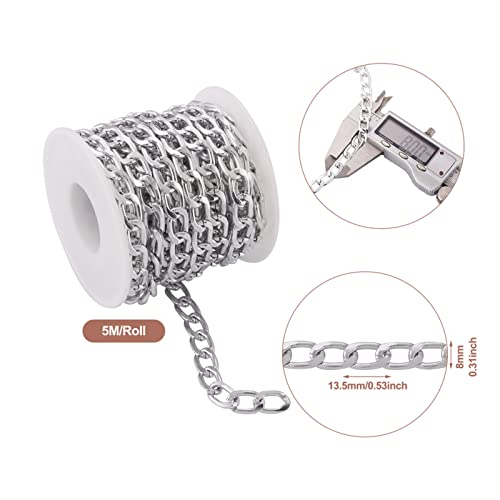 Beadthoven 1Roll Silver Aluminum Curb Chains 13.5x8x2mm Oval Flat Curb Unwelded Links Chain with Spool for Bracelets Necklaces Jewelry Making - Image 2
