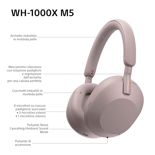 Sony WH-1000XM5 Cuffie Bluetooth, Smoky Pink - 10