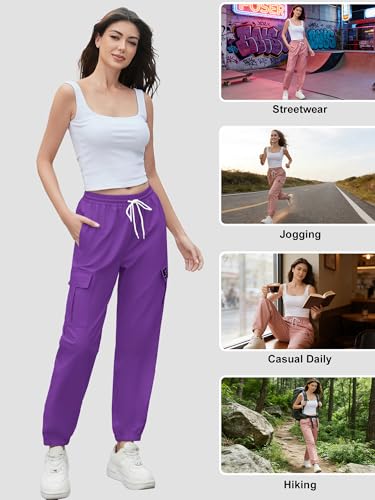 Image of Cromoncent Girls&Womens Cargo Pants Elastic Waist Lightweight Outdoor Jogger Pants, 6 Years - XX-Large