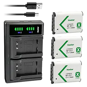 Kastar 3-Pack NP-BX1 Battery and LTD2 USB Charger Replacement for Sony HDR-AS300, HDR-AS50 Action Cam, HDR-AS50R, HDR-CX240, HDR-CX240E, HDR-CX405, HDR-CX440, HDR-GW66, HDR-GWP88, Vlog Camera ZV-1